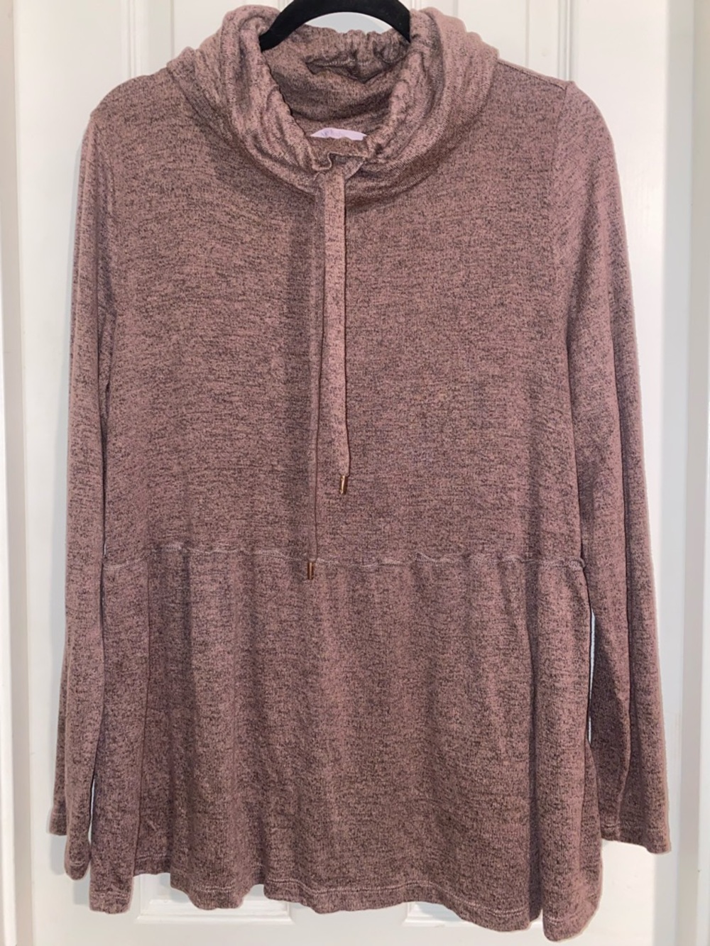AnyBody Brushed Hacci Peplum‎ Cowl Neck Loungewear Top